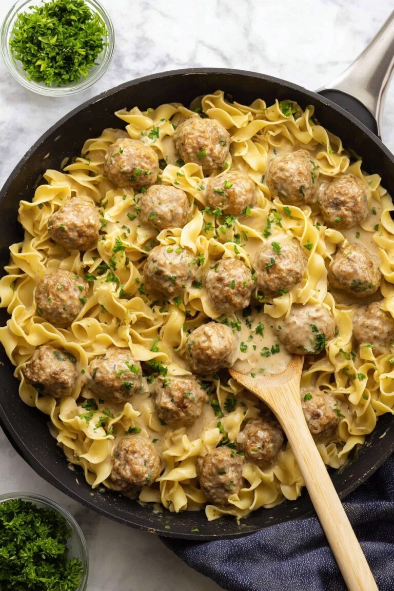 Creamy Swedish Meatball Noodles Skillet Recipe
