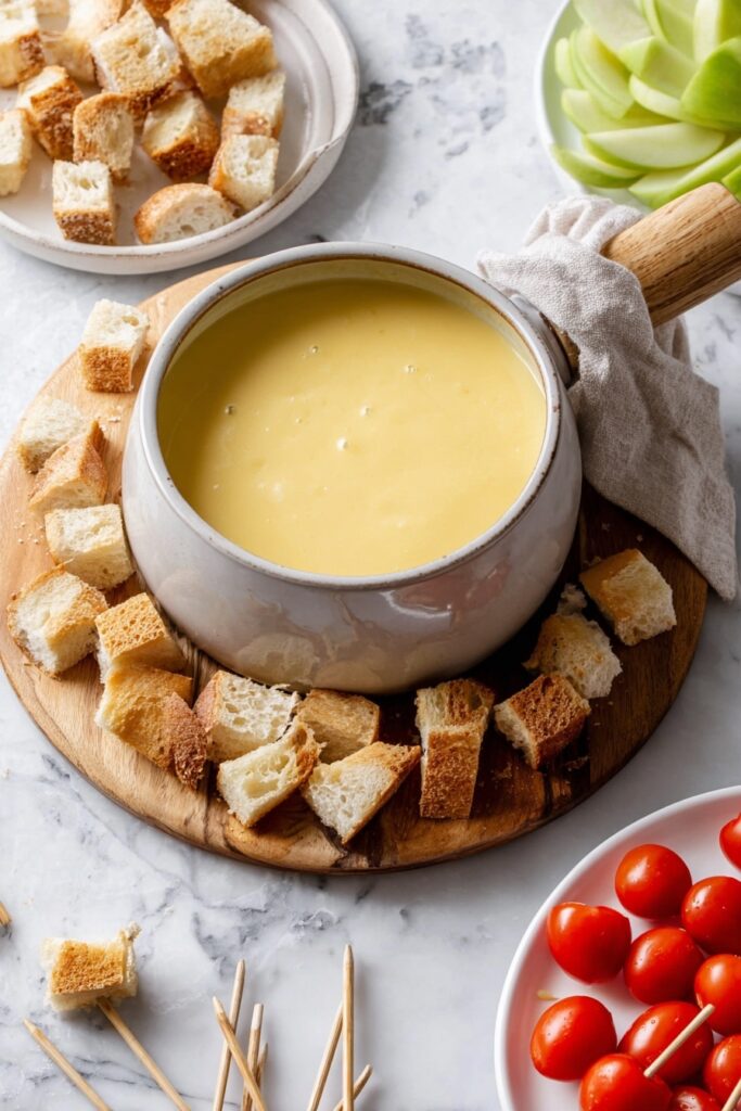 Cheese Fondue with Wine and Dippers Recipe