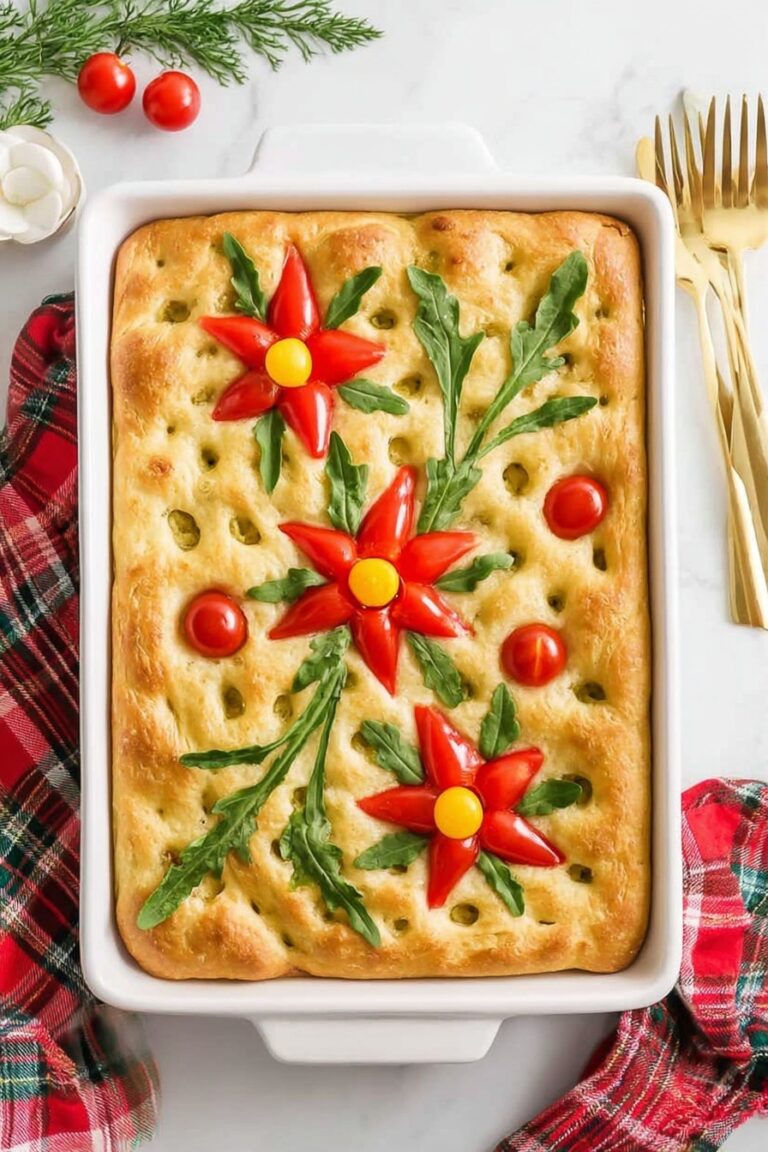 Poinsettia Focaccia Bread with Roasted Peppers Recipe