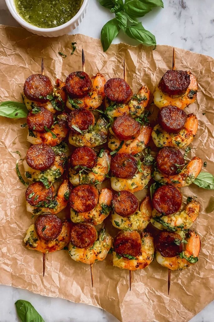 Herb Grilled Shrimp and Chorizo Skewers Recipe