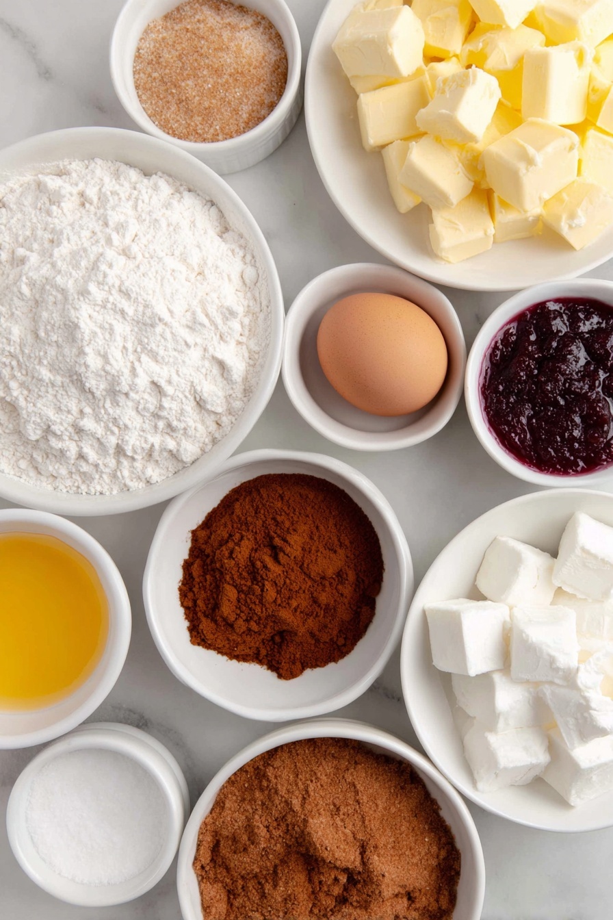 Flat lay of a small mound of gluten free plain flour, a sprinkling of xanthan gum and bicarbonate of soda in separate small white ceramic bowls, a heap of ground ginger and ground cinnamon side by side in white bowls, cold chopped butter cubes arranged neatly on a white ceramic plate, a small white bowl filled with light brown sugar, a small white bowl containing golden syrup, one whole uncracked brown egg, a small white bowl of royal icing sugar, a small white bowl with cold water, and several small white bowls each holding different vibrant color gels, all placed on a clean white marble surface, soft natural light, photo taken with an iPhone, professional food photography style, fresh ingredients, white ceramic bowls, no bottles, no duplicates, no utensils, no packaging --ar 2:3 --v 7 --p m7354615311229779997 - Gluten Free Gingerbread Men, gluten free holiday cookies, dairy free gingerbread cookies, low FODMAP gingerbread shapes, festive gluten free treats