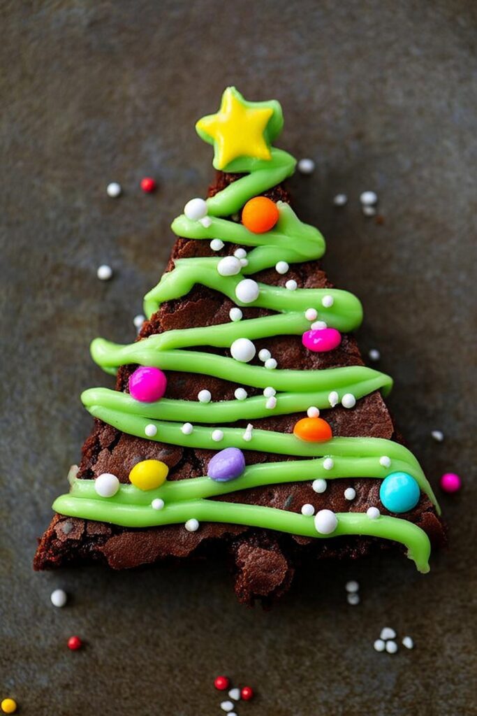 Christmas Tree Brownies with Candy Cane Trunks Recipe