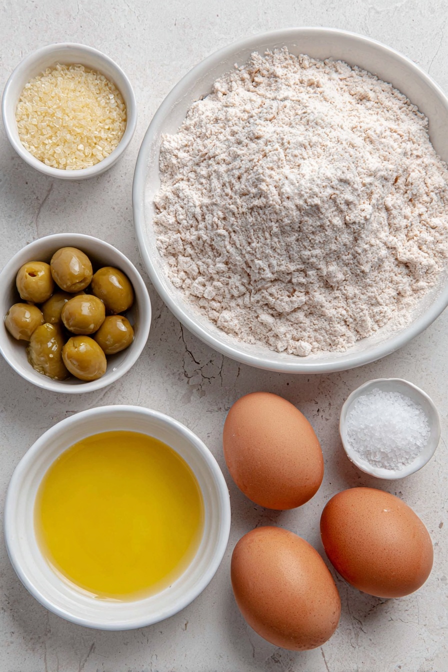 Flat lay of a small mound of light brown whole wheat flour, a simple white ceramic bowl with warm water, a small white bowl filled with golden honey, a few fresh whole green olives beside a small white bowl of olive oil, two whole uncracked brown eggs, a tiny heap of fine white kosher salt crystals, and a few scattered pale tan active dry yeast granules, all arranged symmetrically in perfect balance on a clean white marble surface, soft natural light, photo taken with an iPhone, professional food photography style, fresh ingredients, white ceramic bowls, no bottles, no duplicates, no utensils, no packaging --ar 2:3 --v 7 --p m7354615311229779997 - Homemade Whole Wheat Bread, healthy whole wheat bread, soft homemade bread, easy whole wheat bread recipe, wholesome bread from scratch