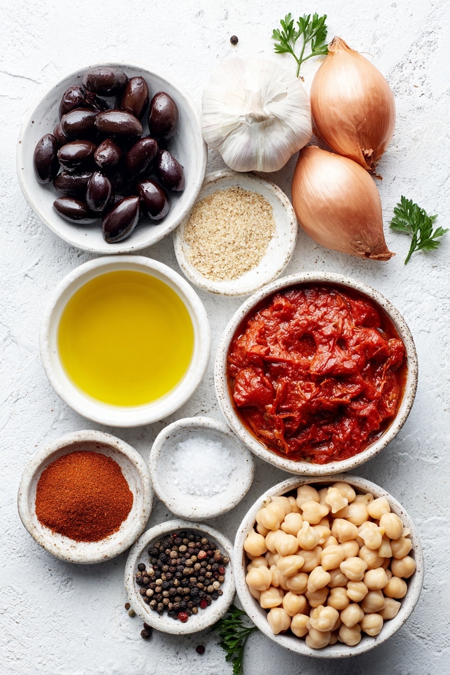 Flat lay of a small puddle of golden canola oil on a white ceramic plate, one large fresh yellow onion finely chopped on a simple white ceramic dish, two whole uncracked brown garlic bulbs alongside two peeled garlic cloves, a small white bowl filled with clear low sodium chicken broth, a small white bowl holding thick deep red tomato paste, a small white ceramic bowl of vibrant red fire roasted diced tomatoes, a white bowl with bright yellow frozen corn kernels, a white bowl with plump pale green frozen lima beans, a white bowl filled with thick dark reddish-brown barbecue sauce, a small heap of light brown granulated brown sugar on a white plate, a small white bowl containing glossy dark Worcestershire sauce, a small white bowl with bright red hot sauce, a small white ceramic bowl scattered with fresh ground black pepper, crushed red pepper flakes in a white bowl, a tiny white plate with fine orange-red cayenne pepper, a neat pile of pulled smoked pork with natural smoky color on a white plate, and a separate small mound of cooked diced chicken breast with golden roasted edges arranged on a simple white ceramic dish, all placed on a clean white marble surface, soft natural light, photo taken with an iPhone, professional food photography style, fresh ingredients, white ceramic bowls, no bottles, no duplicates, no utensils, no packaging --ar 2:3 --v 7 --p m7354615311229779997 - Best Ever Brunswick Pork and Chicken Stew, Brunswick stew, hearty pork chicken stew, soul-warming stew recipe, easy Brunswick chicken and pork stew