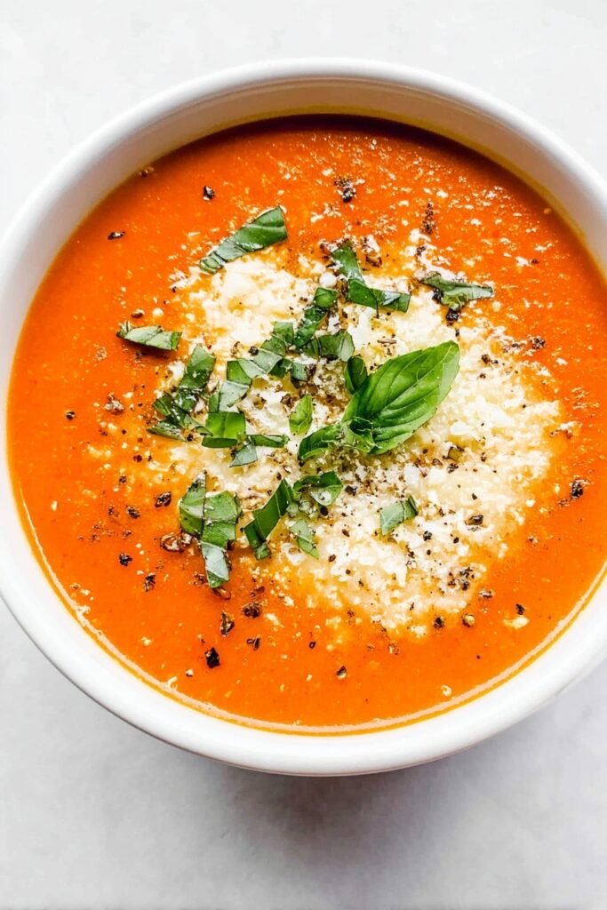 Creamy Tomato Basil Soup with Parmesan Recipe