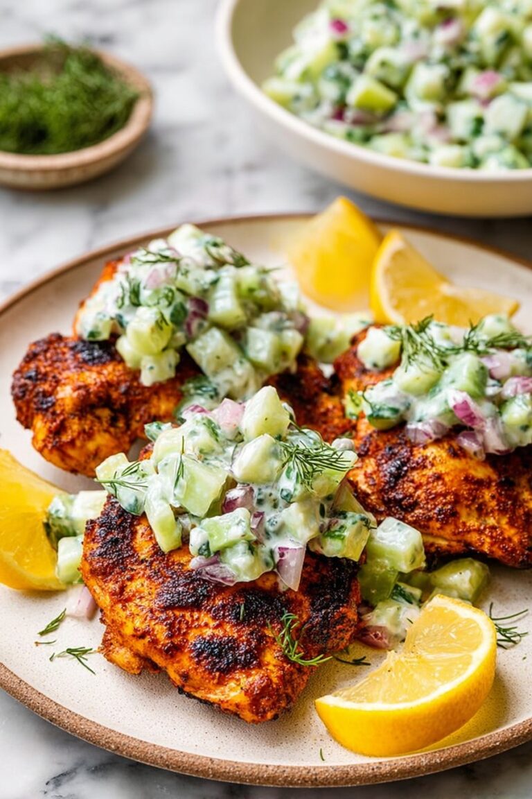 Spicy Mediterranean Chicken with Creamy Cucumber Salad Recipe