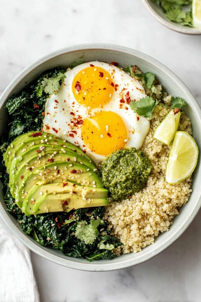Savory Quinoa Breakfast Bowl with Eggs and Kale Recipe
