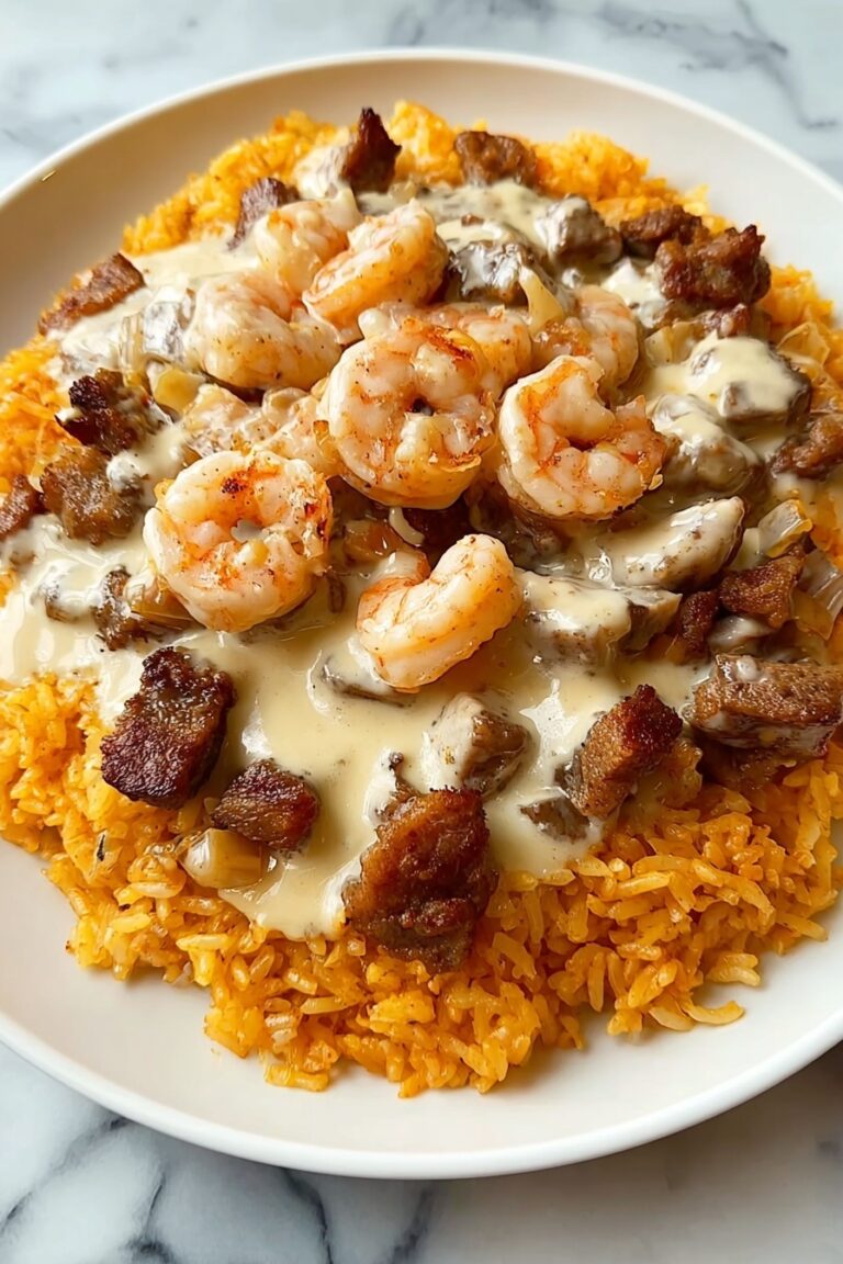 Cheesy Chicken and Shrimp Arroz Con Pollo Recipe