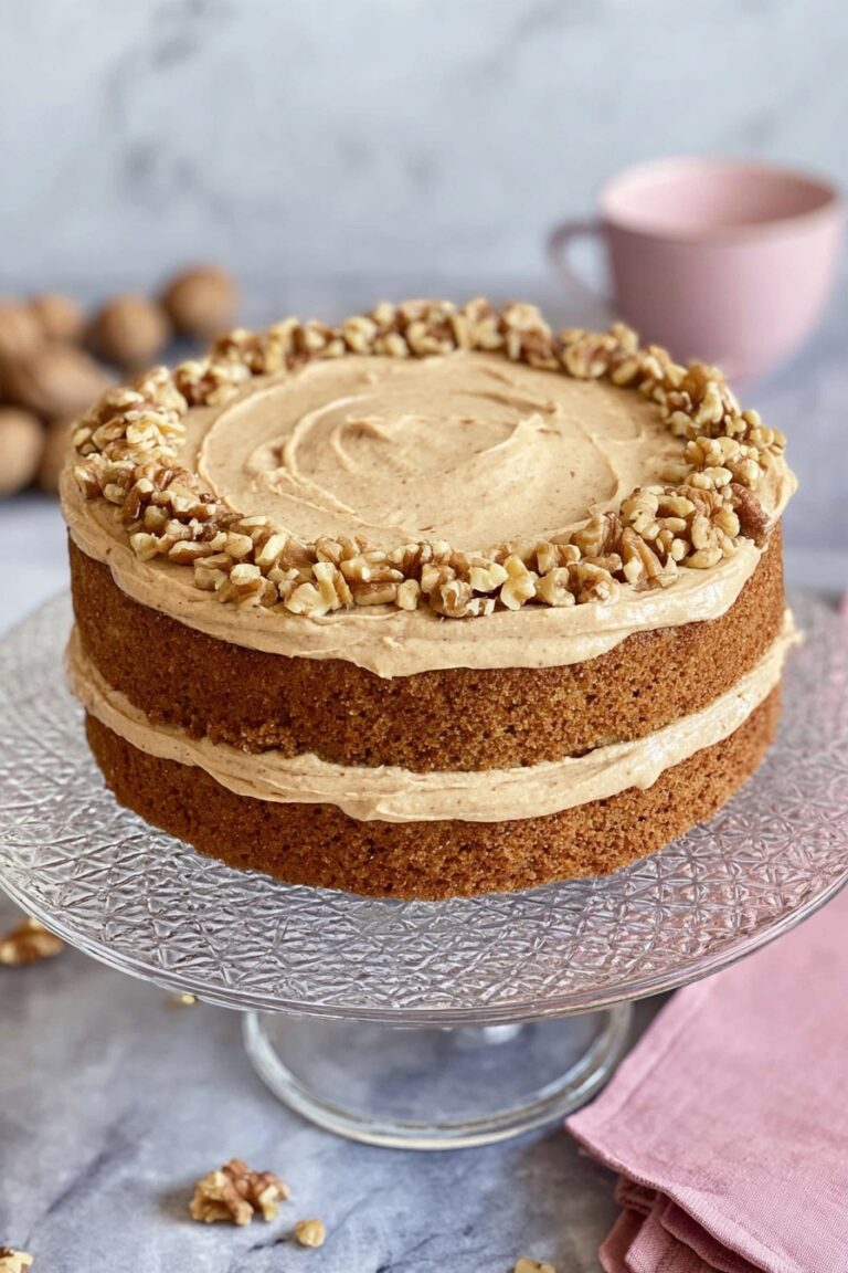 Coffee Walnut Cake with Fluffy Frosting Recipe