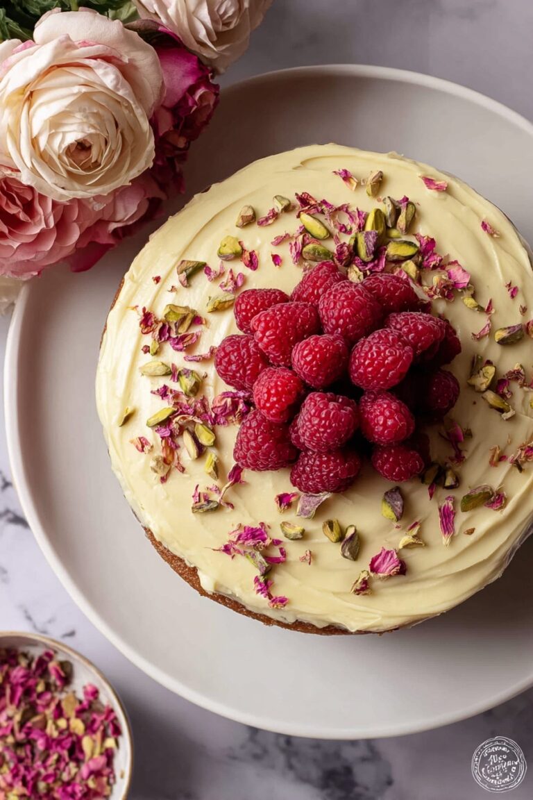 Pistachio Raspberry Rose Cake Recipe